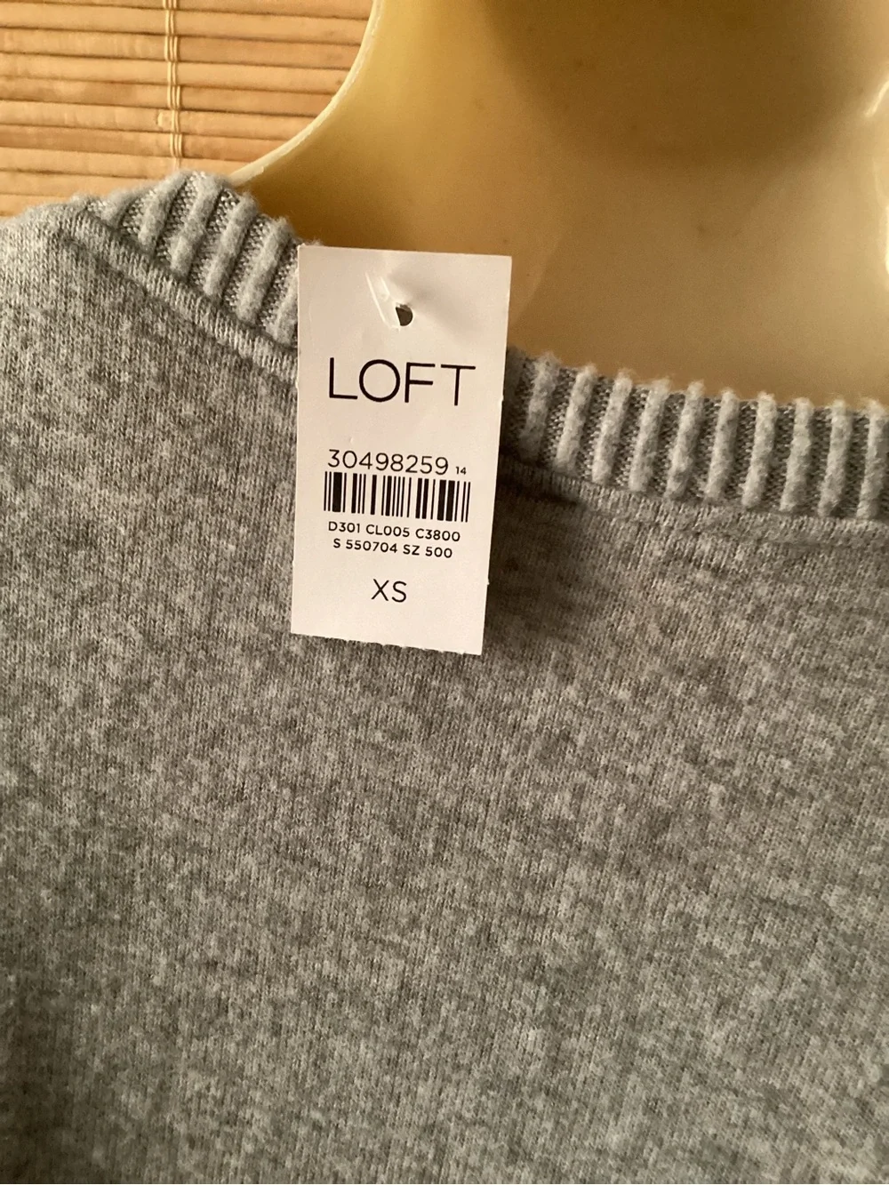 NWT LOFT Light Gray Scoop Neck Oversized Sweater XS soft multi-season